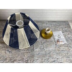 Creative Co-Op Mount Ceiling Woven Paper Rope Shade Navy & White Semi-Flush